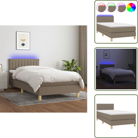 Boxspringbett mit Matratze & LED Taupe 90x190 cm Stoff - Boxspringbett - Doppelbett - Lattenrost - Bettsofa - Schlafsystem (1/5)