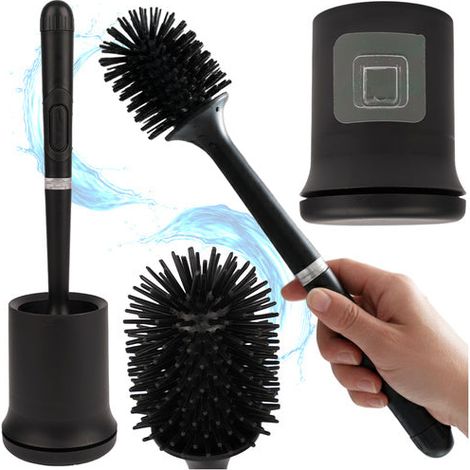Schwarze silikon toilettenburste mit halterung zur wandmontage