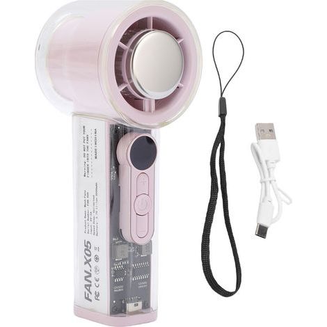 Portable personal fan with ice cooler, 6 speeds, 3000 mAh battery, 16000 RPM, transparent pink design (1/5)
