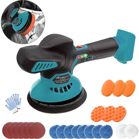 Akku-Poliermaschine, kompatibel mit Makita-Akkus, 19-teiliges Polierset, 6 variable Geschwindigkeiten, 6000 U/min, zum Wachsen, Detailreinigen und Kratzerentfernen (Akku nicht im Lieferumfang enthalte (1/5)