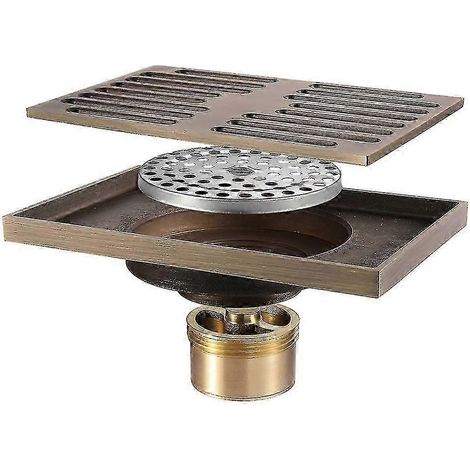 Bonde de douche carrée en laiton avec filtre anti-cheveux et système anti-odeur (1/5)