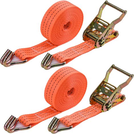 QAZQA Sangle a Cliquet - 2 x 2000 kg 6m Sangle Arrimage Sangles D'arrimage avec Crochet Sangles de Serrage pour la Fixation ou la Sécurisation de la Charge de la Voiture ou du Transporter