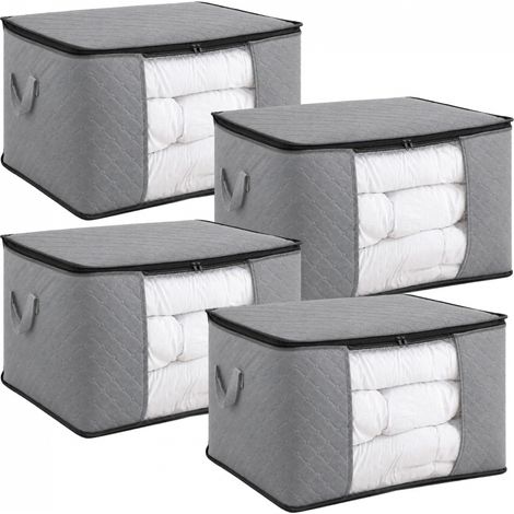Lot de 4 sacs de rangement pliable pour vêtements, linge de maison avec poignées - Tissu - 90 Litres - Gris - Vivezen (1/5)