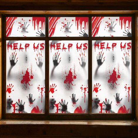 Décorations de fenêtre d'Halloween Affiches de zombies - 3 empreintes de mains sanglantes géantes silhouettes de zombies, couvre-portes pour Halloween décorations de fête de maison hantée effrayante (1/3)