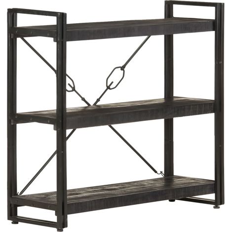 Bücherregal 3 Fächer Schwarz 90x30x80 cm Mango Massivholz
