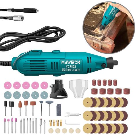 Mini Meuleuse Rotative Filaires Réglable, Kit Complet 80 Accessoires, Arbre Flexible, Butée de Guidage et Capot de Protection pour Bricolage, Gravure et Polissage (1/5)