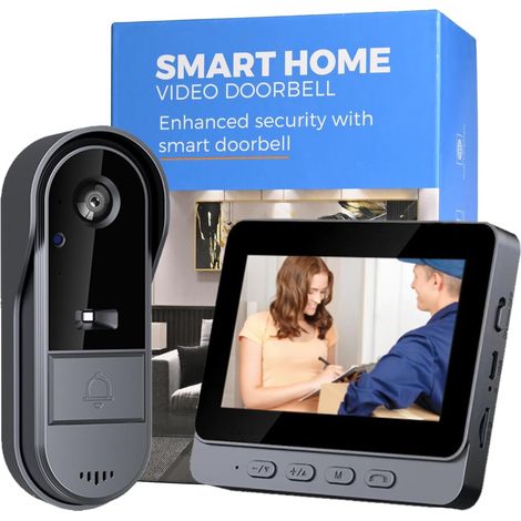 Kabellose Video-Türklingel mit 1080p-Kamera, wasserdichter Außensprechanlage, 4,3-Zoll-ACVE-IPS-Bildschirm, Bluetooth, Zwei-Wege-Audio, 170°-Kamera, Nachtsicht, kein Abonnement erforderlich, App, WLAN (1/5)