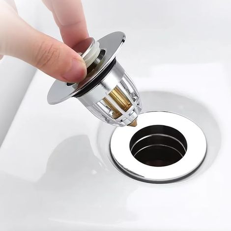 1 Bouchon d'évier universel, Acier inoxydable, Filtre anti-encrassement, Pour lavabo salle de bain