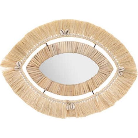 Miroir Mural Raphia "Tropique Australe" 44cm Beige