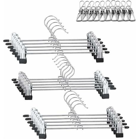 – Hosen- und Rockbügel mit Clips – 20er-Pack – Edelstahl – 360° drehbarer Haken – Breitenverstellbar (1/5)