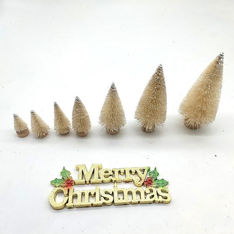 Mini sapin de Noël, décoration de bureau à faire soi-même, aiguilles de pin enneigées, couronne de Noël, mini sapin de Noël -- Sapin en chanvre blanc cassé de 10 cm --