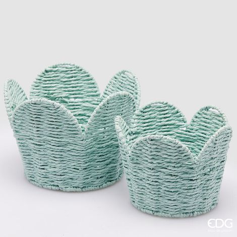 EDG Enzo De Gasperi Set 2 Pz Cesto Fiore H 18 Cm D 23 Cm H 15 Cm D 19 Cm Light Blue