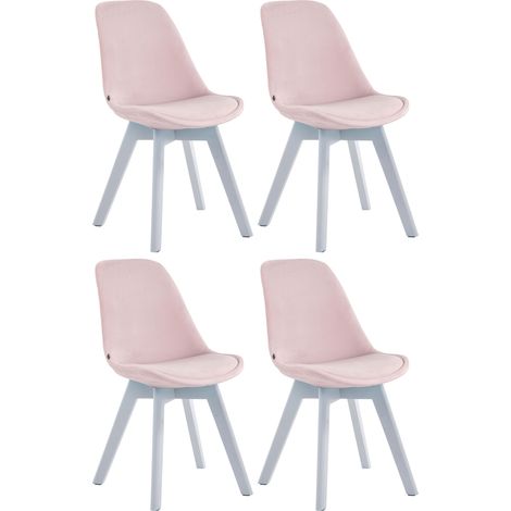 Lot de 4 Chaises de salle à manger Borneo V2 en velours Rose Blanc (1/4)