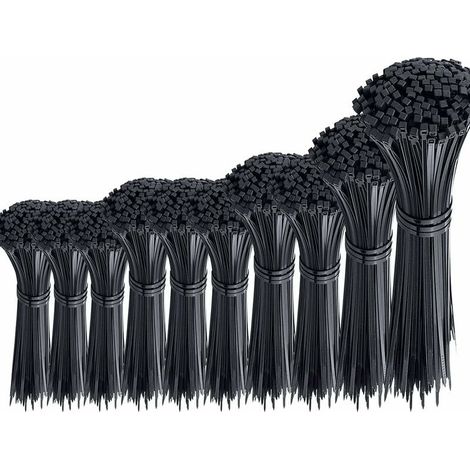Lot de 1000 attaches de cble noires attaches de cble en plastique lourd attaches de cble en nylon Rilsan assortiment d'attaches glissire 100/150/200/250/300 mm longueur 3/4 mm largeur (1/3)