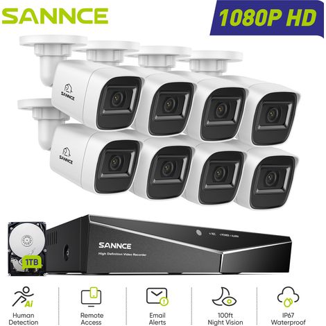 SANNCE Wired CCTV Camera Kit 1080P 16CH 8x 2MP Bullet Cameras,Security Camera System Remote Access Night Vision,1TB HDD (1/5)