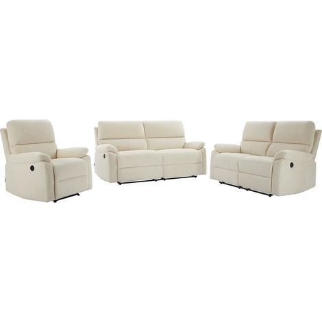 Canapés 3 places, 2 places et fauteuil relax électrique en velours côtelé beige LUNANO (1/5)