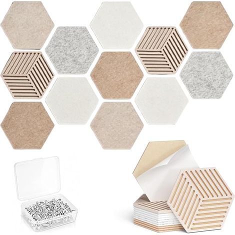 12 Pièces Tableau Hexagonal en Liège, Tableau Mémo DIY Autocollant avec Punaises, Décoration Murale en Feutre pour Bureau, Maison, Chambre, Chambre d’Enfant et École (1/4)