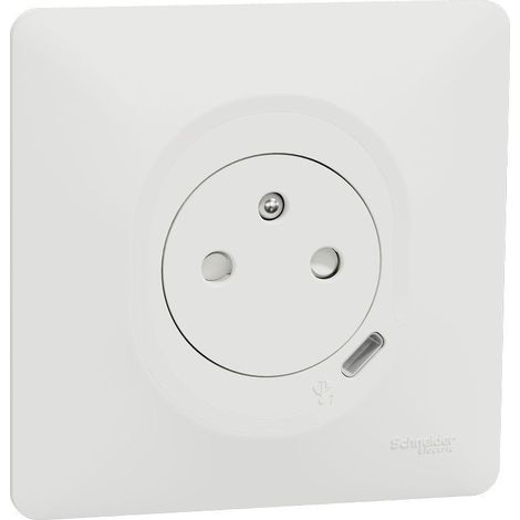 Schneider Electric – Prise de courant 2P+T affleurante avec chargeur USB-C 10.5W – Usage intérieur – Dimensions 87x87mm – Tension 230V – Courant 16A – Blanc (1/9)