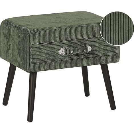 Mesita de noche con almacenaje tapizada en pana verde patas negras 46 x 50 x 35 cm en forma de maleta Eurostar