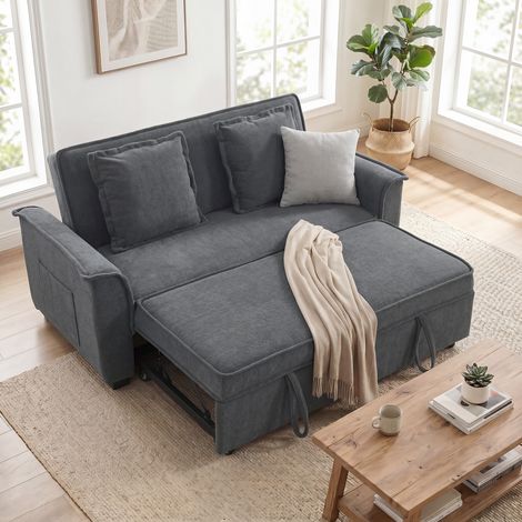 Canapé-lit futon, dossier réglable, 2 places avec 2 coussins, gris foncé (1/5)