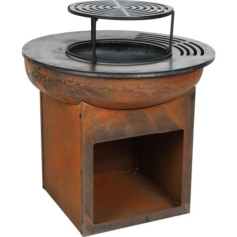 Barbacoa redonda con plancha de acero redonda y grill en acero corten (1/5)