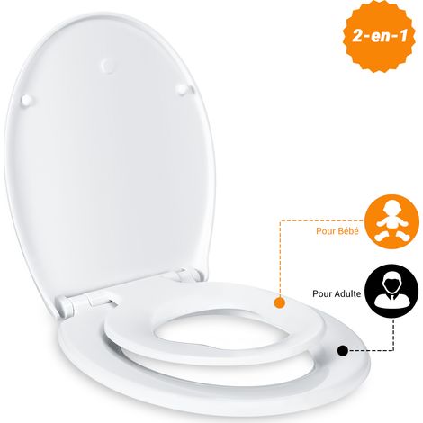 TODOT Abattant WC Familial, Lunette de Toilette avec Siège Enfant Magnétique, Frein de Chute et Charnière Réglable, Abattant WC en Polyéthylène pour Adultes et Enfants-DBTS01BJ