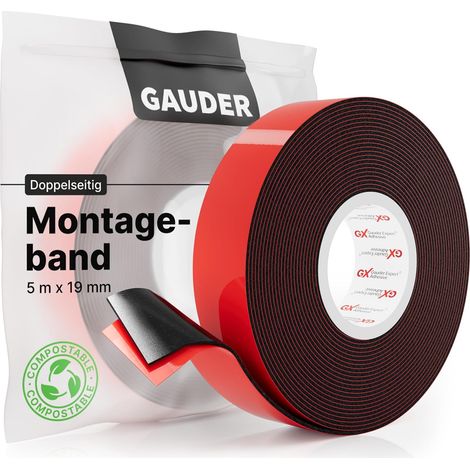 Montageband (25m x19mm) Doppelklebeband  Montageklebeband  Spiegelklebeband  Doppelseitiges Klebeband (1/5)