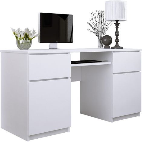 Bureau : 2 Tiroirs, Blanc Mat, 135 x 77 x 50 cm (1/5)