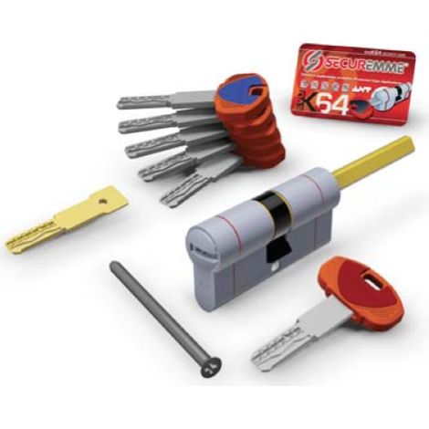 Securemme cilindro sagomato Evo K64 36-Q Hand Pomolo mm 30+30 ottone nichelato Ottone nichelato satinato mm 30+30