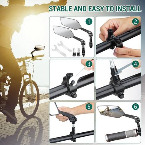 Juego de 2 espejos retrovisores rectangulares negros para bicicleta con herramientas de montaje，2,4 cm (1/5)