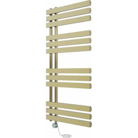 Electric Bathroom Prefilled D-shape Heated Towel Rail Radiator Thermostatic Heating Rads 1200x600mm Brushed Brass with Smart WiFi (1/5)