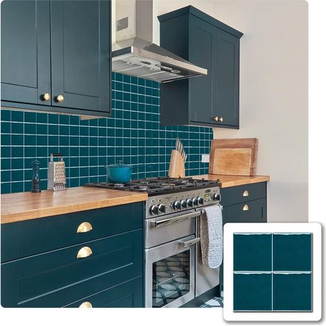 Lot de 10 autocollants de transfert de carrelage épais en vinyle imperméable avec crédence pour mur de cuisine et salle de bain, 15 x 15 cm, bleu (1/5)