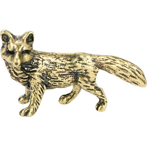 Petite statue décorative en laiton massif représentant un renard. (1/5)