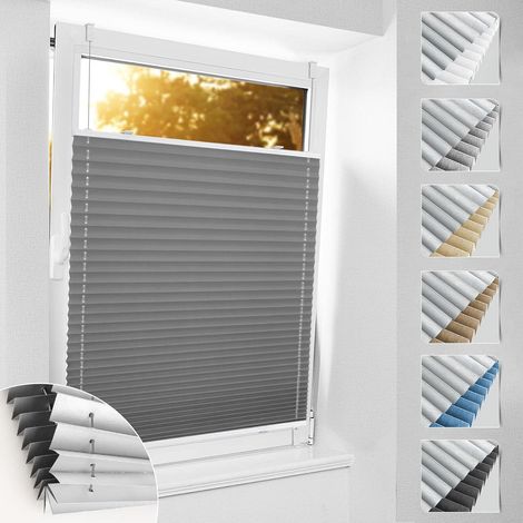 Plissee Verdunkelung Thermo Klemmfix ohne Bohren B65 x H200 cm Grau (1/5)