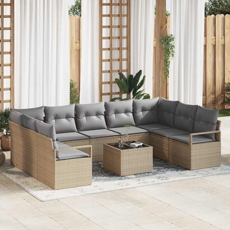 vidaXL Set di divani con cuscino 10 pcs Beige polyrattan (1/5)