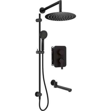 Ensemble de douche avec barre coulissante, mitigeur, douchette, pomme de douche et bec verseur, noir - Arvo