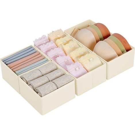 Organisateur de Tiroirs De Rangement - Séparateurs de Tiroir Non Tissés, Boîte Organisateur Dressing Rangement Gain de Place Pour Chaussettes, Sous-VêTements, Cravates, Beige, 4 Pièces (1/5)