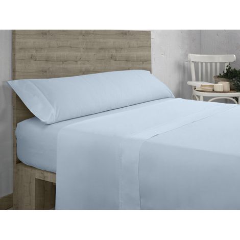 Juego de sábanas de algodón orgánico de 200 hilos, color cielo. Cama de 105 cm (1/5)