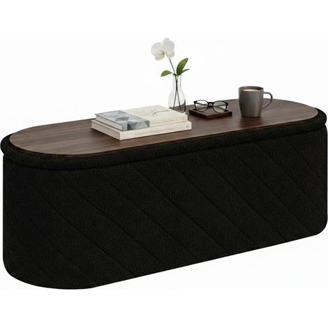 Banc Ottoman Ovale avec Espace de Rangement,Repose-Pieds Pliable avec Couvercle, Banc à Boucle pour Pied de lit, Tabouret pour Salon, Chambre à Coucher, entrée, Noir, 110 x 38 x 38 cm (1/5)