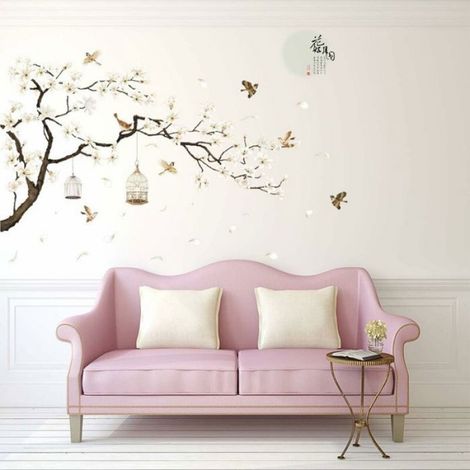 Sticker Mural Cerisier - Oiseau - Vinyle Écologique - Pour Chambre Salon Bureau - 187 x 128 cm - Lot de 8 Pièces (1/5)