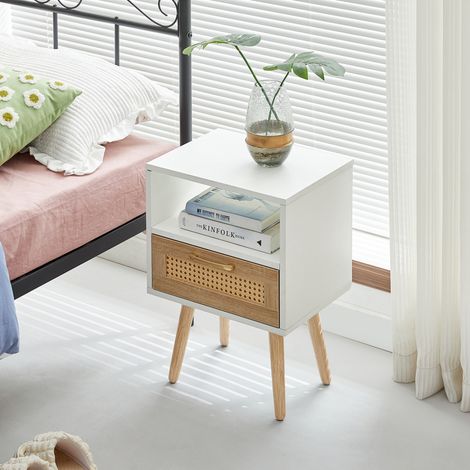 Mueble auxiliar con cajón de ratán MDF blanco OKMYHOME (1/5)