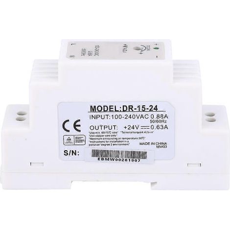 Alimentation à découpage sur rail DIN DR-15-24, une sortie, 15 W, 24 V, 0,63 A