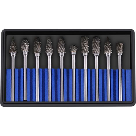 Jeu de 10 fraises rotatives en acier au carbure de tungstène, queue de 3 mm, diamètre de coupe de 6 mm, double coupe (1/5)
