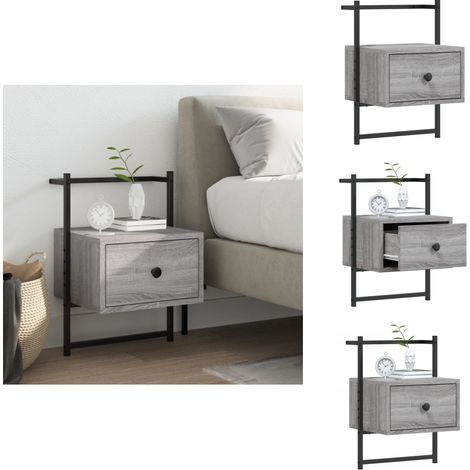 Table de chevet murale sonoma gris 35x30x51cm bois d'ingénierie - Table De Chevet Murale - Meuble De Chambre - Rangement Mural - Table De Nuit - Design Moderne (1/5)