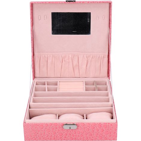 Boîte à bijoux en similicuir rose pour montres et accessoires - Écrin de rangement pour filles (1/5)