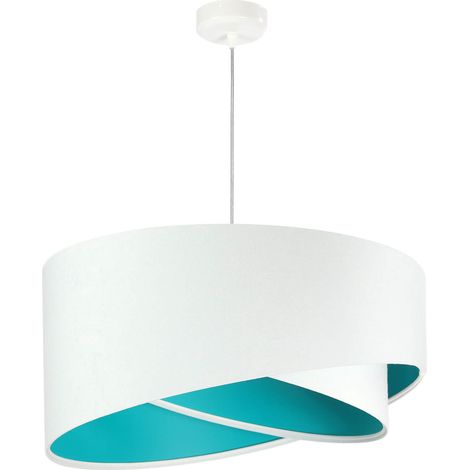 Pendelleuchte  Weiß Türkis Stoff Ø50cm Modern BRANDO Esszimmer Wohnzimmer