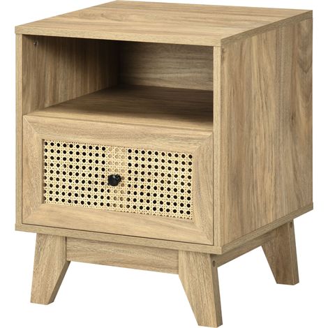Table de chevet vintage avec tiroir, porte cannage et niche, 45 x 39 x 56,5 cm