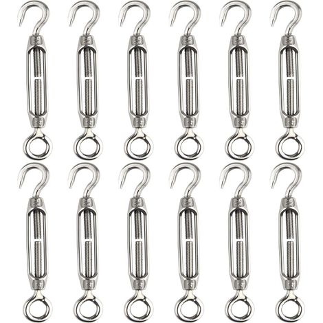 12 Pieces Wire Tensioner M4 Hook and Eye - 304 Stainless Steel Heavy Duty for Rope Tension (1/5)