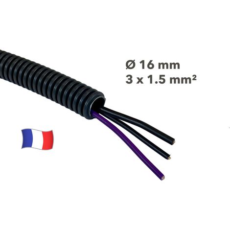 Gaine électrique préfilée 25 mètres diam 16 avec 3 fils Violet, Noir, Noir 1.5 mm² - PREFA ELEC (1/2)