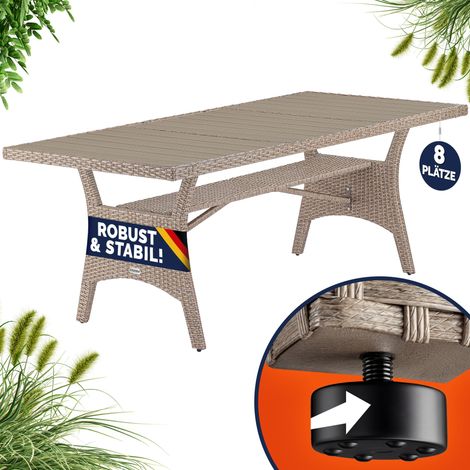 Casaria Tavolo da Giardino in Polyrattan & WPC con Ripiano max. 8 Persone 190x90x74cm Altezza Regolabile Interni & Esterni Effetto Legno Crema